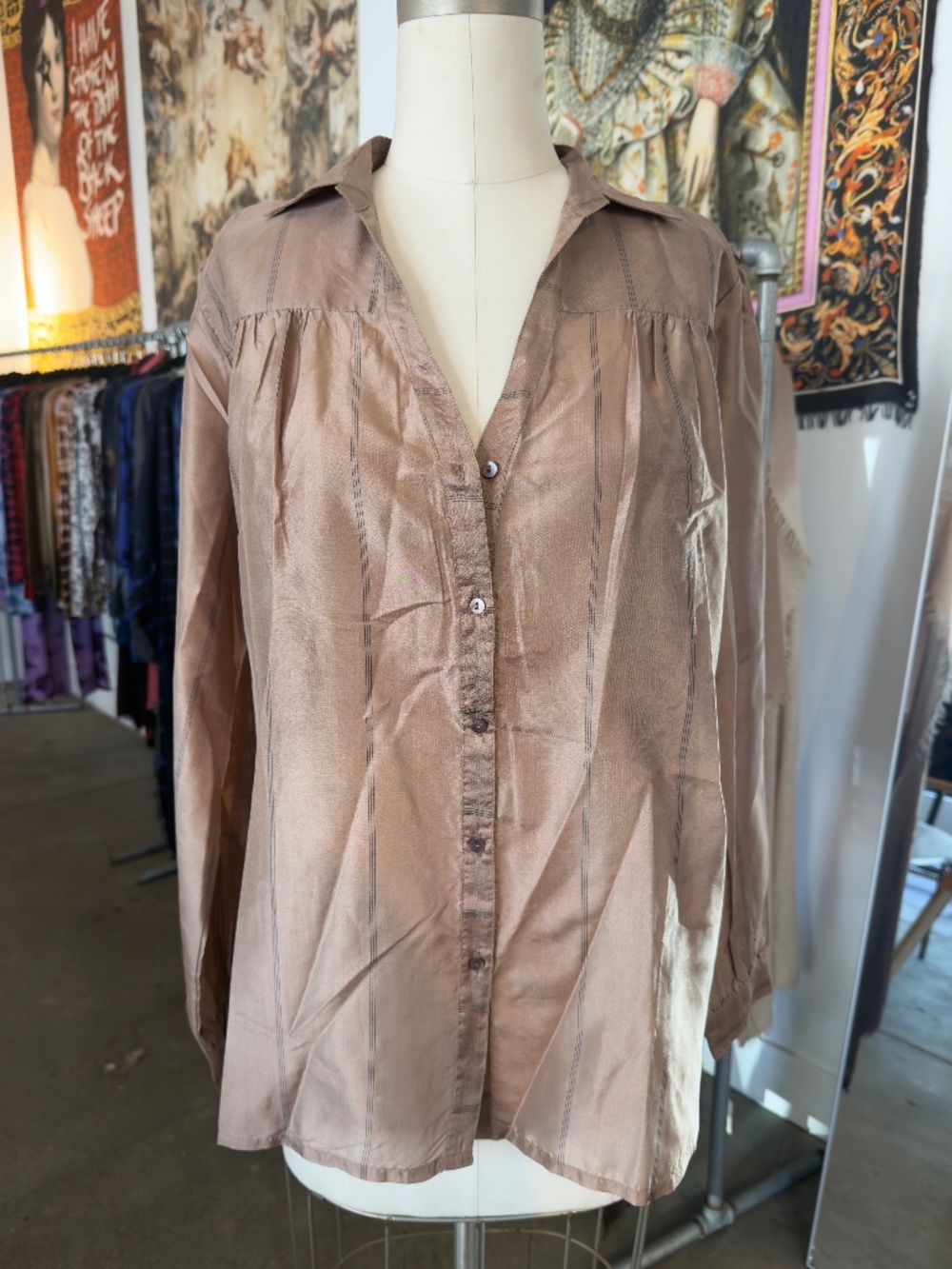 Nimbu Mae Strip Silk Tortora Button Down Shirt